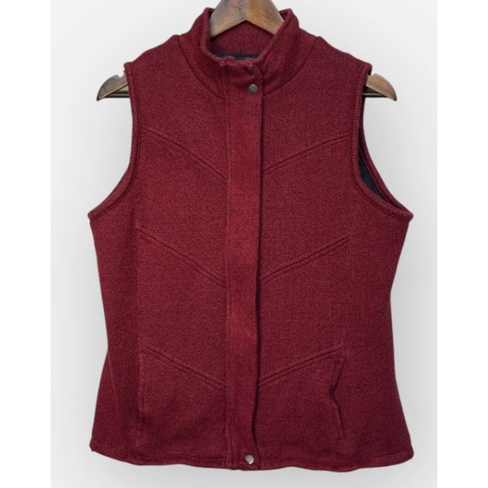 Coldwater Creek Womens Burgundy Knit Vest Mock Neck Full Zip Snap Front Size M
